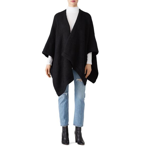 Elk Sweaters - Elk Black Chale Wool Oversized Wrap Poncho Sweater